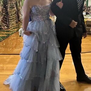 Sherri Hill Blue Strapless Prom Dress